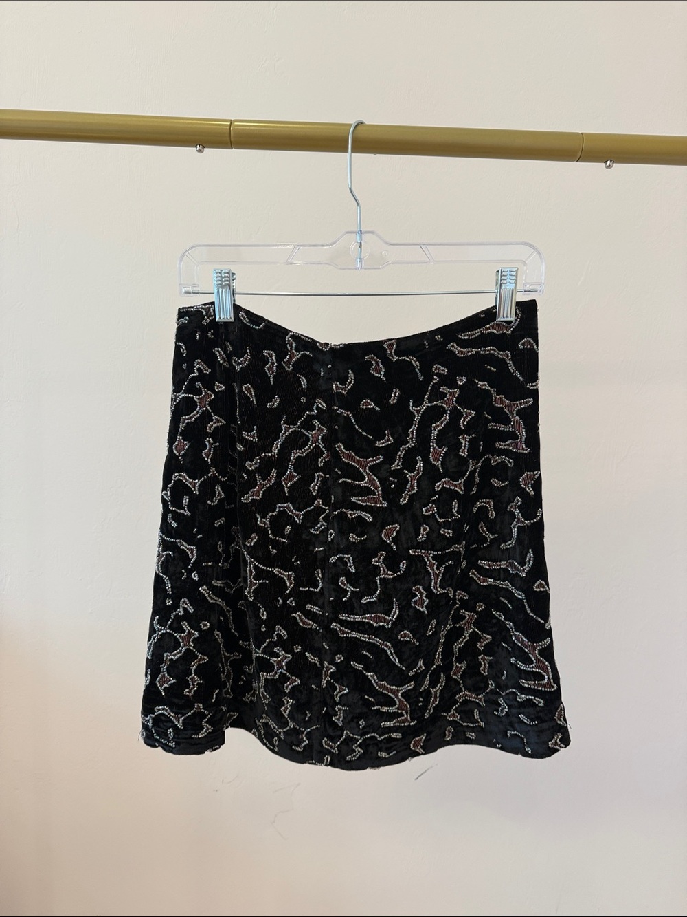 Club Monaco Black Beaded Skater Skirt with Subtle Metallic Accents